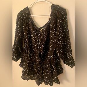 Wild Jasmine Black Smocked Wrap Blouse with 3/4 Sleeves 2XL 💯 Viscose